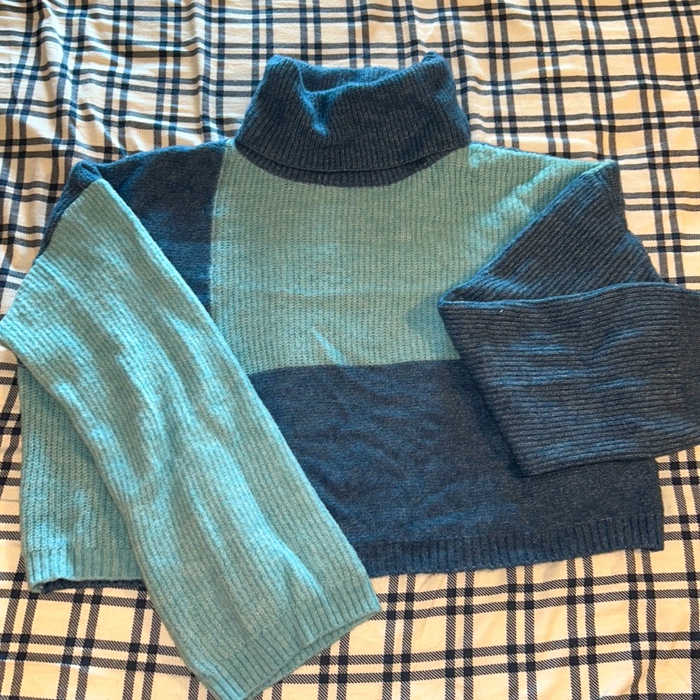 Checkered blue cropped turtle neck